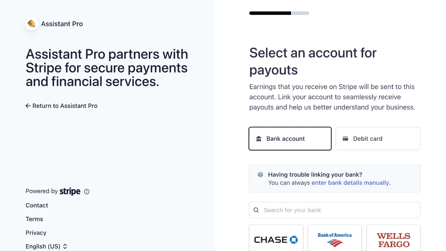 Assistant Pro Community Connect Stripe Account Choose Payout Method