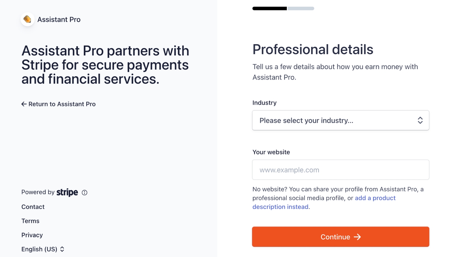 Assistant Pro Community Connect Stripe Account Choose an Industry